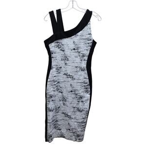 Joseph Ribkoff Women’s Asymmetric Bodycon Dress Sleeveless Black White Size 10